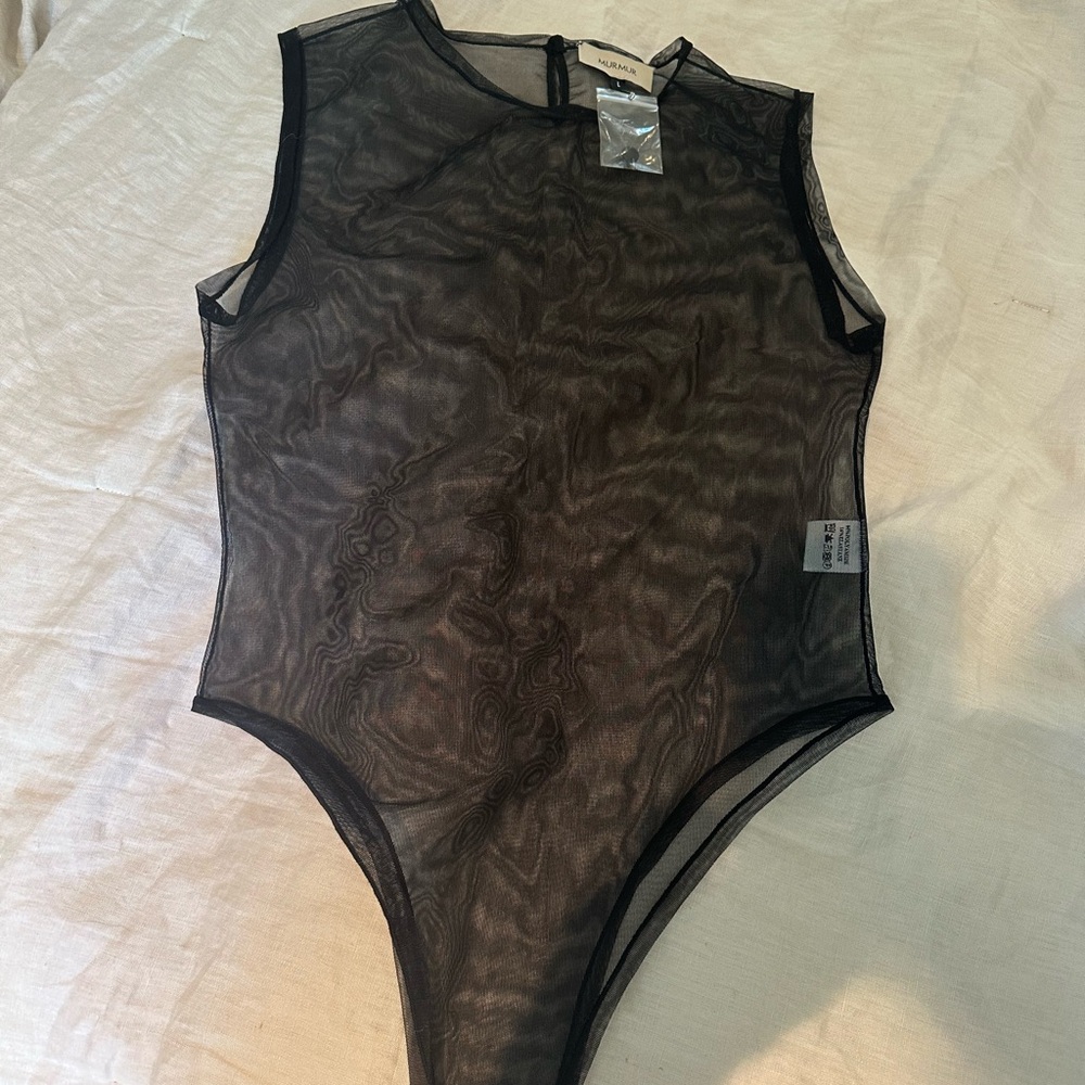 NWOT Murmur Sheer Mesh Bodysuit , size L, Black